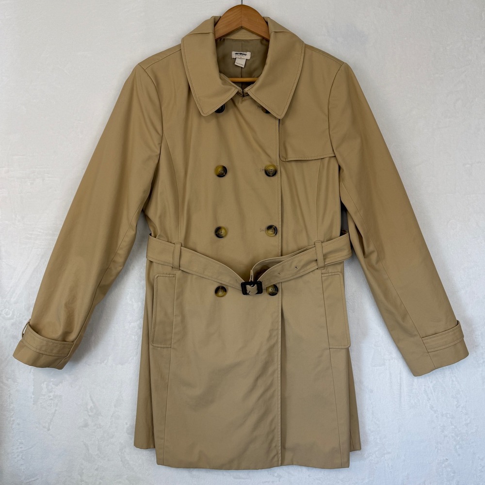 J.Crew Womens Icon Classic Double Breasted Belted Trench Coat Tan Khaki Size 10